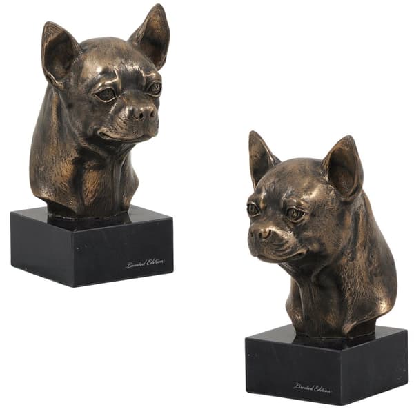 Korthårig Chihuahua I - hundstatyett, byst på stenfot, skulptur, trofé för en hundutställning av Art-Dog