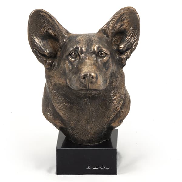 Pembroke Welsh Corgi - hundstatyett, byst på stenfot, skulptur, trofé för en hundutställning av Art-Dog