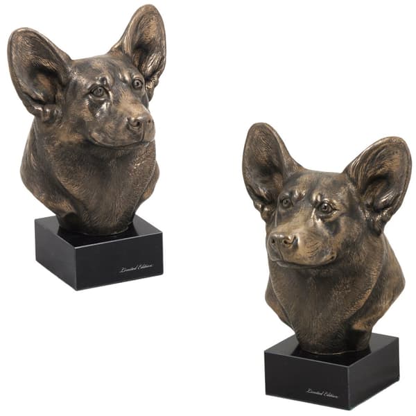 Pembroke Welsh Corgi - hundstatyett, byst på stenfot, skulptur, trofé för en hundutställning av Art-Dog