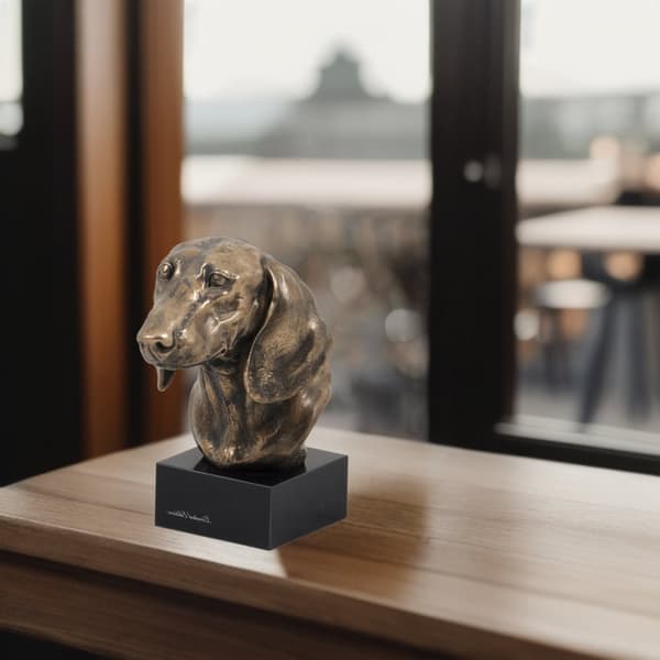 Gravhund - hundestatuette, buste på stenbund, skulptur, trofæ til hundeudstilling af Art-Dog