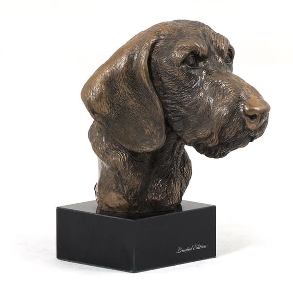 Stålhårig tax - hundstatyett, byst på stenfot, skulptur, trofé för hundutställning av Art-Dog