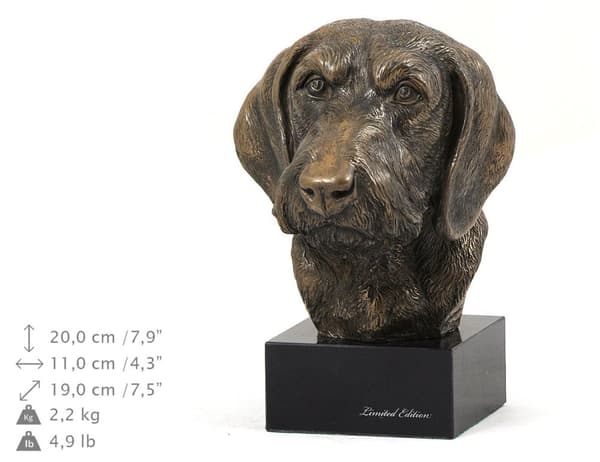 Stålhårig tax - hundstatyett, byst på stenfot, skulptur, trofé för hundutställning av Art-Dog