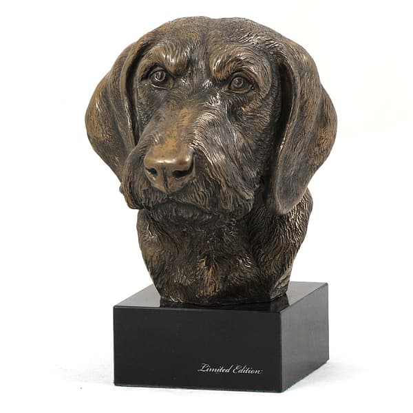 Stålhårig tax - hundstatyett, byst på stenfot, skulptur, trofé för hundutställning av Art-Dog