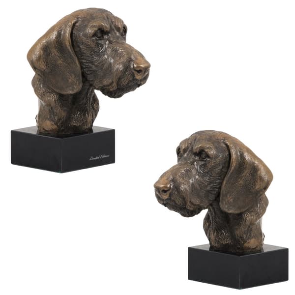 Stålhårig tax - hundstatyett, byst på stenfot, skulptur, trofé för hundutställning av Art-Dog