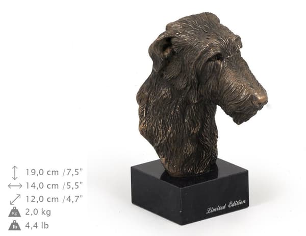 Skotsk Greyhound, Deerhound - hundestatuette, buste på en stenbund, skulptur, trofæ til en hundeudstilling af Art-Dog