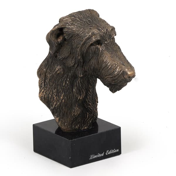 Skotsk Greyhound, Deerhound - hundestatuette, buste på en stenbund, skulptur, trofæ til en hundeudstilling af Art-Dog