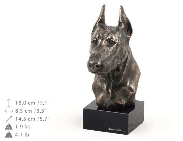 Doberman, Dobermann I - hundstatyett, byst på stenfot, skulptur, trofé för en hundutställning av Art-Dog