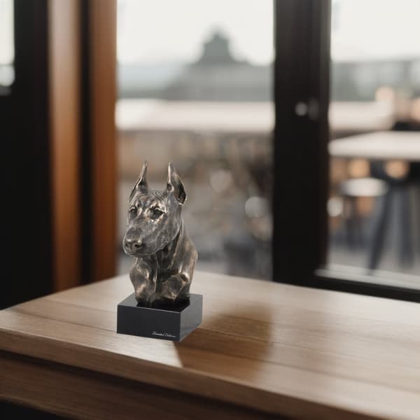 Doberman, Dobermann I - hundstatyett, byst på stenfot, skulptur, trofé för en hundutställning av Art-Dog