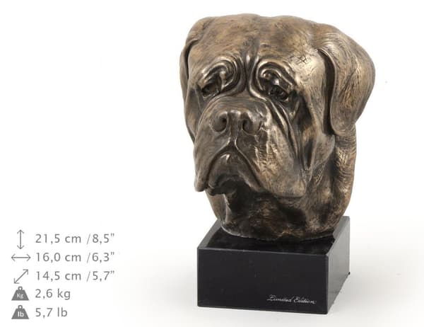 Dog of Bordeaux, Dogue de Bordeaux, French Mastiff - hundstatyett, byst på en stenbas, skulptur, trofé för en hundutställning av Art-Dog