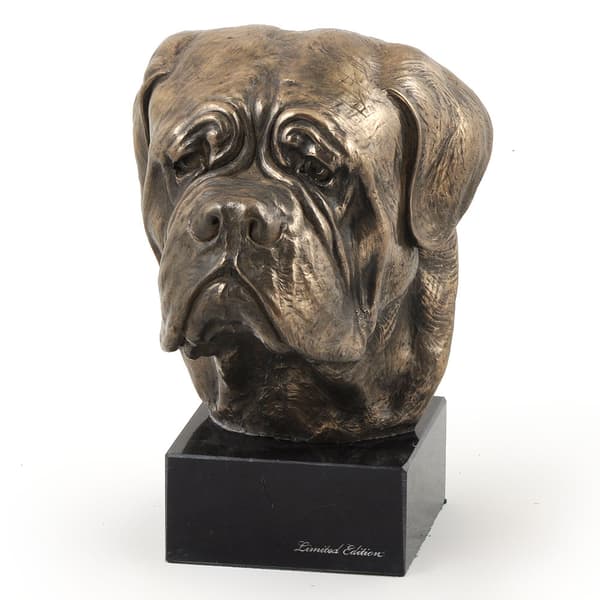 Dog of Bordeaux, Dogue de Bordeaux, French Mastiff - hundstatyett, byst på en stenbas, skulptur, trofé för en hundutställning av Art-Dog