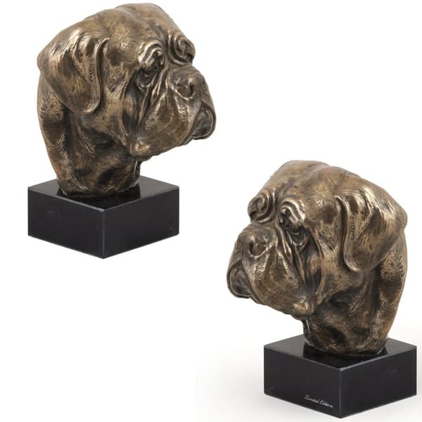 Dog of Bordeaux, Dogue de Bordeaux, French Mastiff - hundstatyett, byst på en stenbas, skulptur, trofé för en hundutställning av Art-Dog