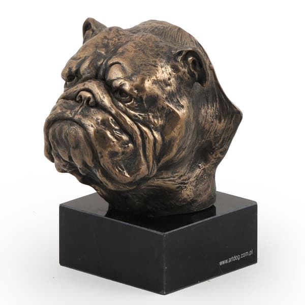 Engelsk bulldog, Bulldog - hundestatuette, buste på stenbund, skulptur, trofæ til hundeudstilling af Art-Dog