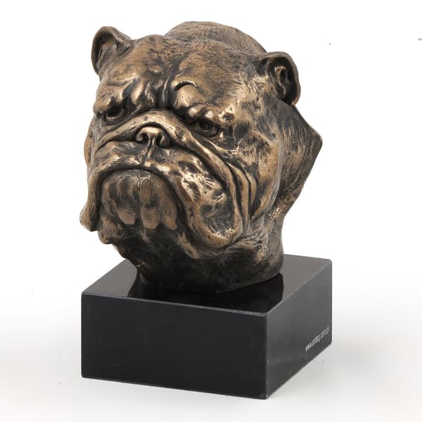 Engelsk bulldog, Bulldog - hundestatuette, buste på stenbund, skulptur, trofæ til hundeudstilling af Art-Dog
