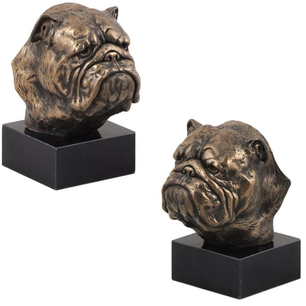 Engelsk bulldog, Bulldog - hundestatuette, buste på stenbund, skulptur, trofæ til hundeudstilling af Art-Dog