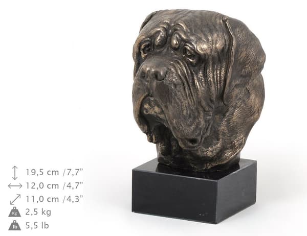 Englanninmastiffi, mastiffi - koirapatsas, rintakuva kivijalustalla, veistos, Art-Dogin koiranäyttelyn pokaali