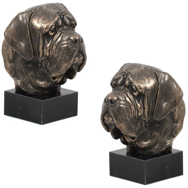 Engelsk Mastiff, Mastiff - hundestatuette, buste på stenbund, skulptur, trofæ til en hundeudstilling af Art-Dog
