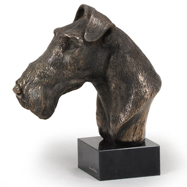 Trådhåret foxterrier - hundestatuette, buste på stenbund, skulptur, trofæ til hundeudstilling af Art-Dog
