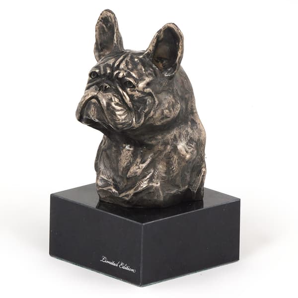 French Bulldog I - hundestatuette, buste på stenbund, skulptur, trofæ til hundeudstilling af Art-Dog