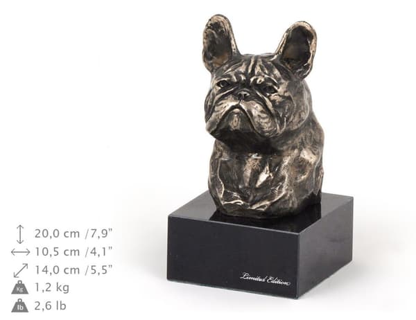 French Bulldog I - hundestatuette, buste på stenbund, skulptur, trofæ til hundeudstilling af Art-Dog