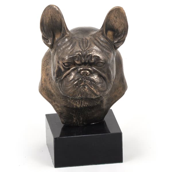 French Bulldog II - hundestatuette, buste på stenbund, skulptur, trofæ til hundeudstilling af Art-Dog