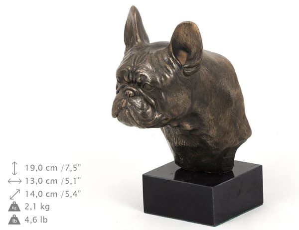 French Bulldog II - hundestatuette, buste på stenbund, skulptur, trofæ til hundeudstilling af Art-Dog
