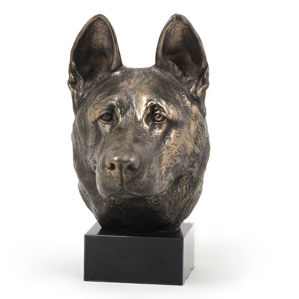 Schäfer, Alsace - hundstatyett, byst på stenfot, skulptur, trofé för en hundutställning av Art-Dog
