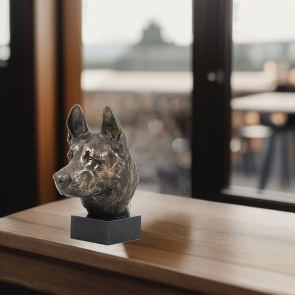 Schäfer, Alsace - hundstatyett, byst på stenfot, skulptur, trofé för en hundutställning av Art-Dog