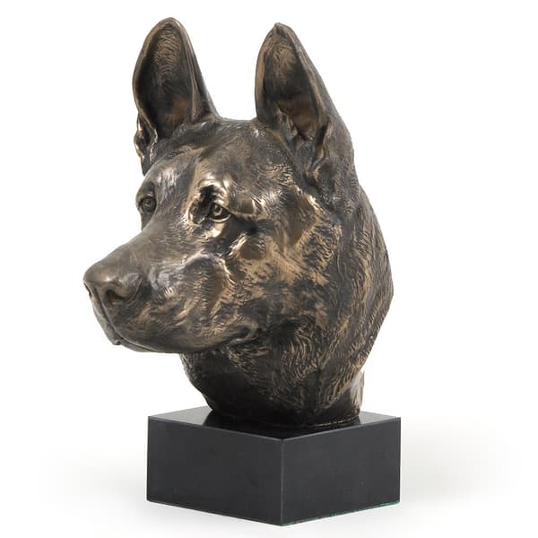 Schäfer, Alsace - hundstatyett, byst på stenfot, skulptur, trofé för en hundutställning av Art-Dog
