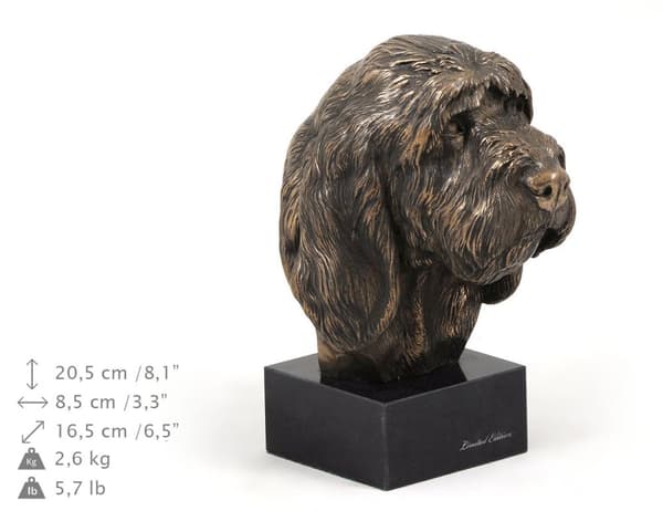 Stor griffon vendéen, Grand Griffon Vendéen - hundstatyett, byst på stenfot, skulptur, trofé för en hundutställning av Art-Dog
