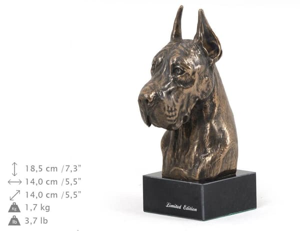 Great Dane I - hundestatuette, buste på stenbund, skulptur, trofæ til hundeudstilling af Art-Dog