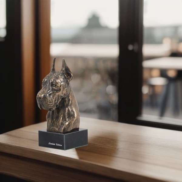 Great Dane I - hundestatuette, buste på stenbund, skulptur, trofæ til hundeudstilling af Art-Dog
