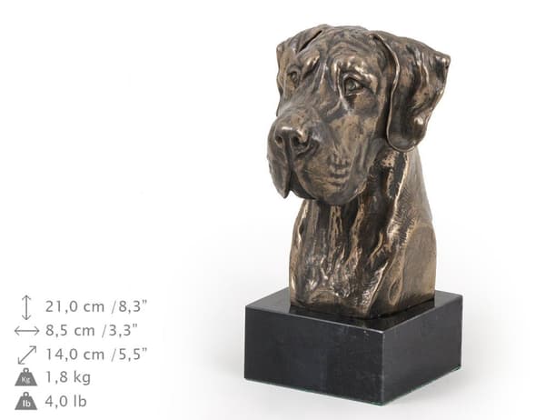 Great Dane II - hundestatuette, buste på stenbund, skulptur, trofæ til hundeudstilling af Art-Dog