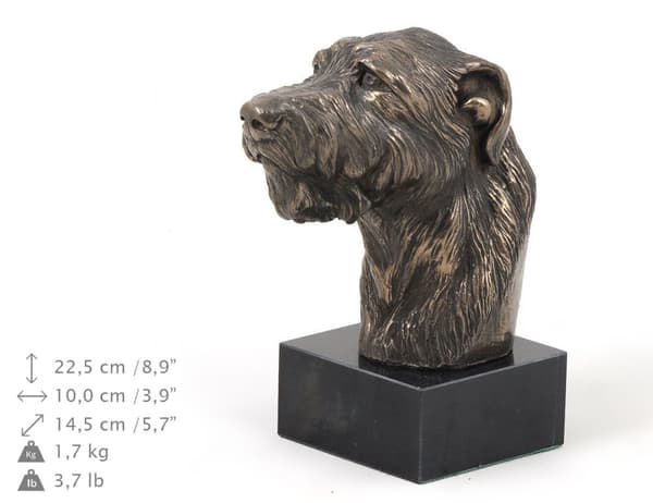 Irsk ulvehund, irsk ulvehund - hundestatuette, buste på en stenbund, skulptur, trofæ til en hundeudstilling af Art-Dog