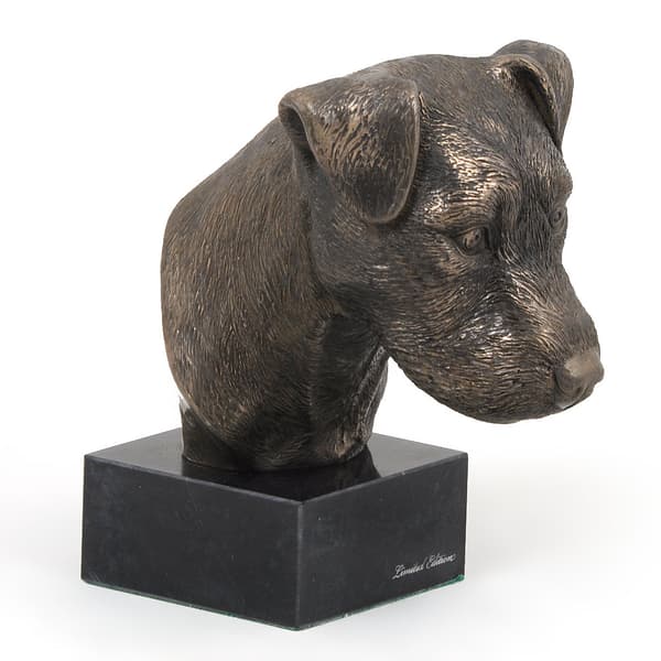Jack Russell Terrier - hundestatuette, buste på en stenbund, skulptur, trofæ til en hundeudstilling af Art-Dog