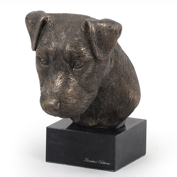 Jack Russell Terrier - hundestatuette, buste på en stenbund, skulptur, trofæ til en hundeudstilling af Art-Dog