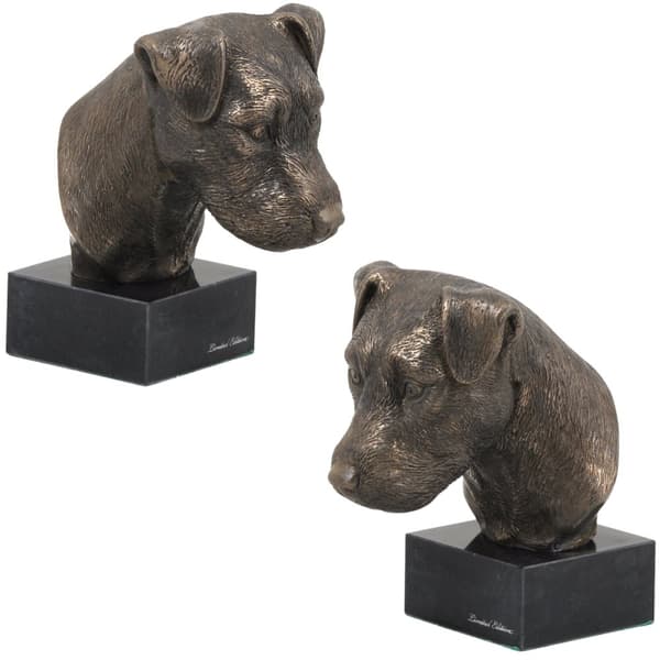 Jack Russell Terrier - hundestatuette, buste på en stenbund, skulptur, trofæ til en hundeudstilling af Art-Dog