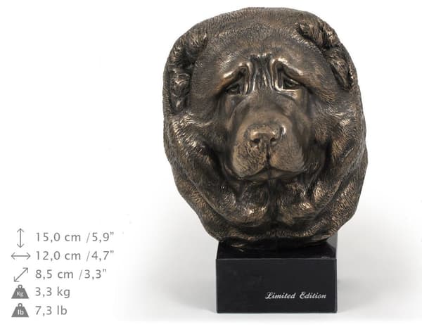 Kaukasisk herdehund - hundstatyett, byst på en stenbas, skulptur, trofé för en hundutställning av Art-Dog