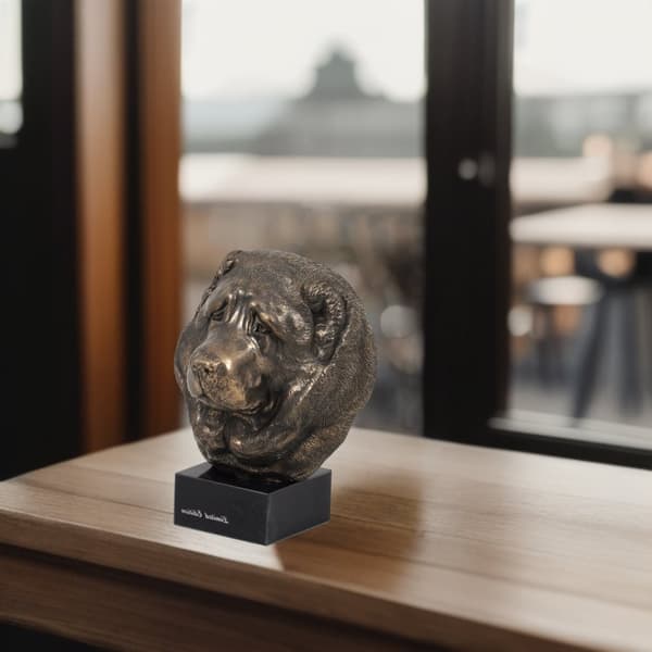 Kaukasisk herdehund - hundstatyett, byst på en stenbas, skulptur, trofé för en hundutställning av Art-Dog