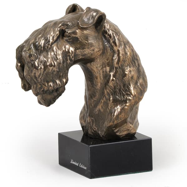 Kerry Blue Terrier, Irish Blue Terrier - hundestatuette, buste på en stenbund, skulptur, trofæ til en hundeudstilling af Art-Dog