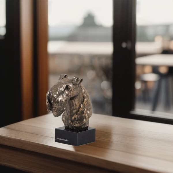 Kerry Blue Terrier, Irish Blue Terrier - hundestatuette, buste på en stenbund, skulptur, trofæ til en hundeudstilling af Art-Dog