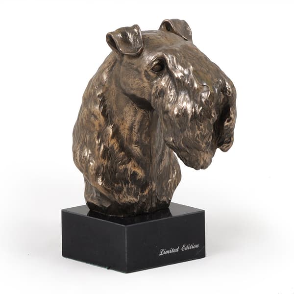 Kerry Blue Terrier, Irish Blue Terrier - hundestatuette, buste på en stenbund, skulptur, trofæ til en hundeudstilling af Art-Dog
