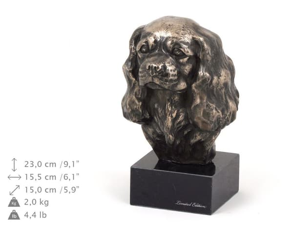 Cavalier King Charles Spaniel II - hundstatyett, byst på stenfot, skulptur, trofé för en hundutställning av Art-Dog