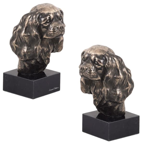 Cavalier King Charles Spaniel II - hundstatyett, byst på stenfot, skulptur, trofé för en hundutställning av Art-Dog