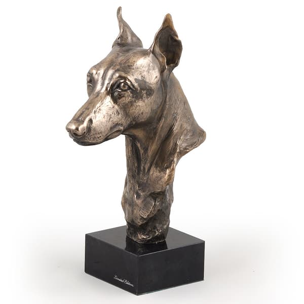 Miniature Pinscher - hundestatuette, buste på stenbund, skulptur, trofæ til hundeudstilling af Art-Dog