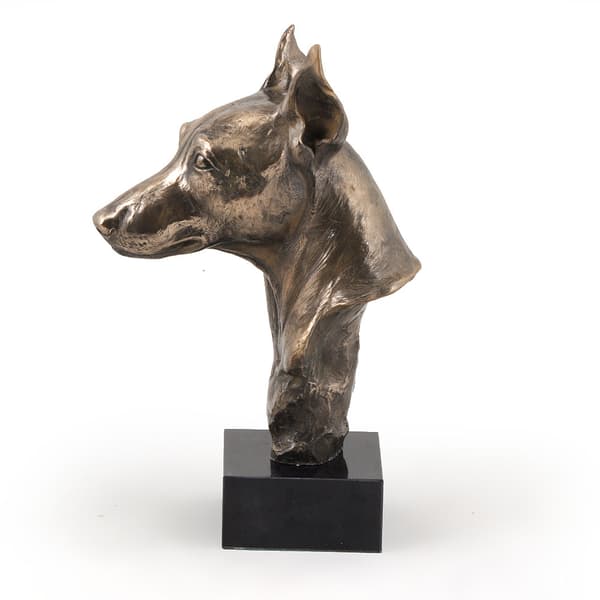 Miniature Pinscher - hundestatuette, buste på stenbund, skulptur, trofæ til hundeudstilling af Art-Dog