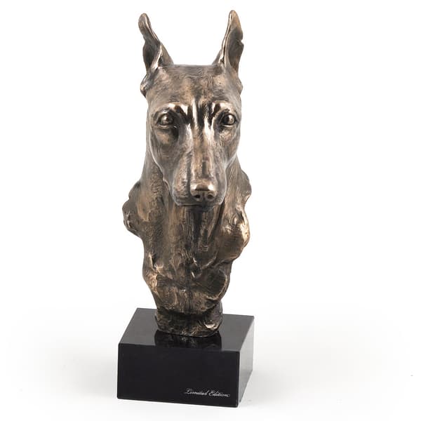 Miniature Pinscher - hundestatuette, buste på stenbund, skulptur, trofæ til hundeudstilling af Art-Dog
