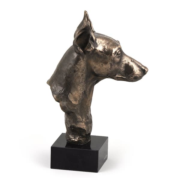 Miniature Pinscher - hundestatuette, buste på stenbund, skulptur, trofæ til hundeudstilling af Art-Dog