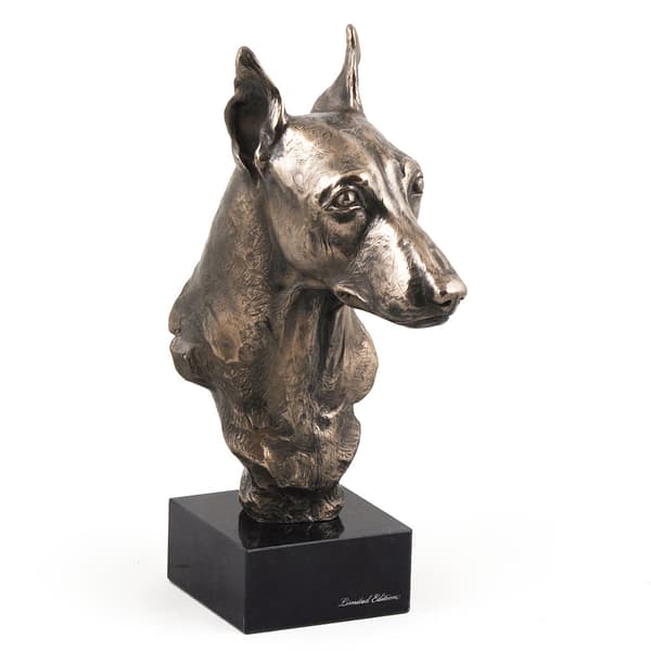 Miniature Pinscher - hundestatuette, buste på stenbund, skulptur, trofæ til hundeudstilling af Art-Dog