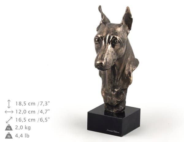 Miniature Pinscher - hundestatuette, buste på stenbund, skulptur, trofæ til hundeudstilling af Art-Dog