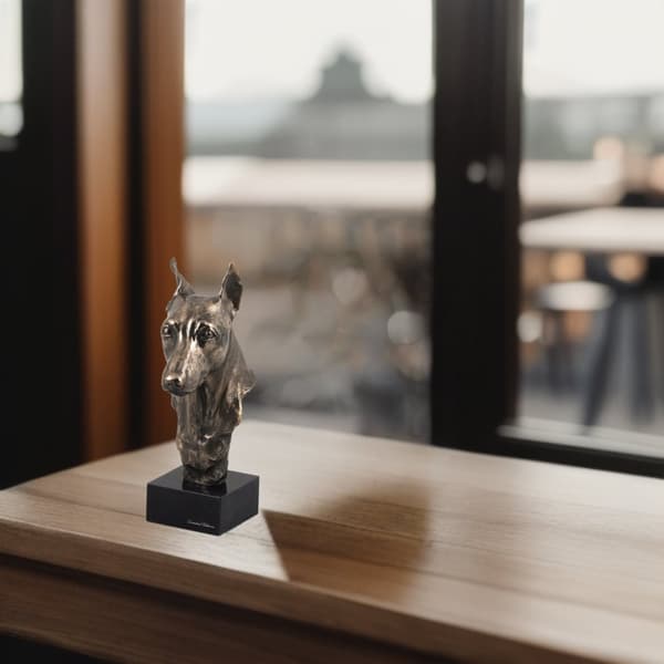 Miniature Pinscher - hundestatuette, buste på stenbund, skulptur, trofæ til hundeudstilling af Art-Dog